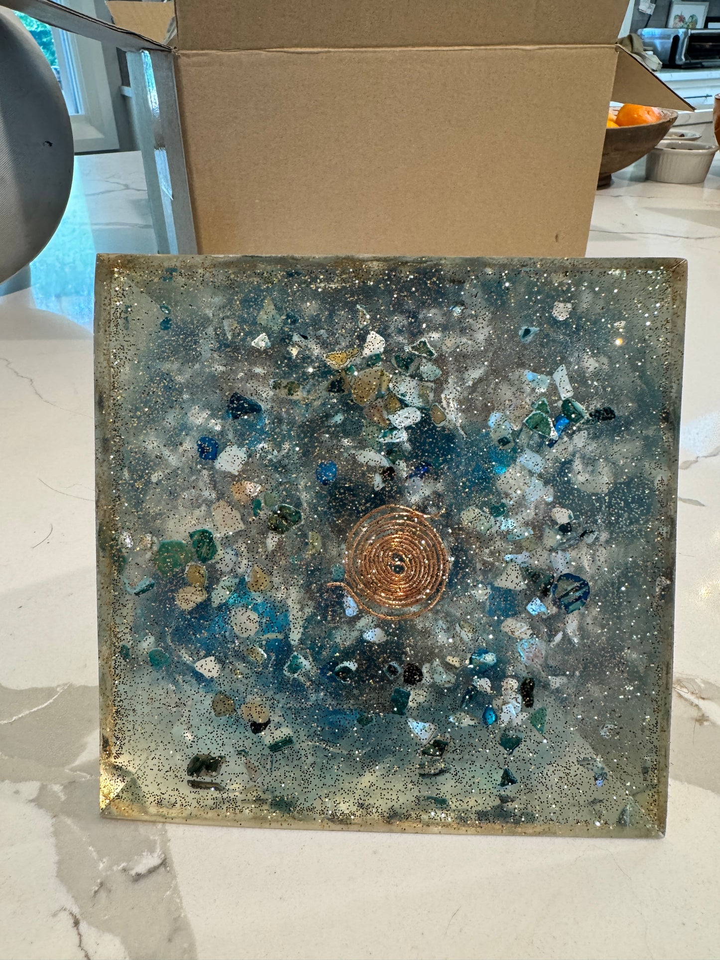XL Turquoise Throat Chakra Orgonite Pyramid with Coptic Cross