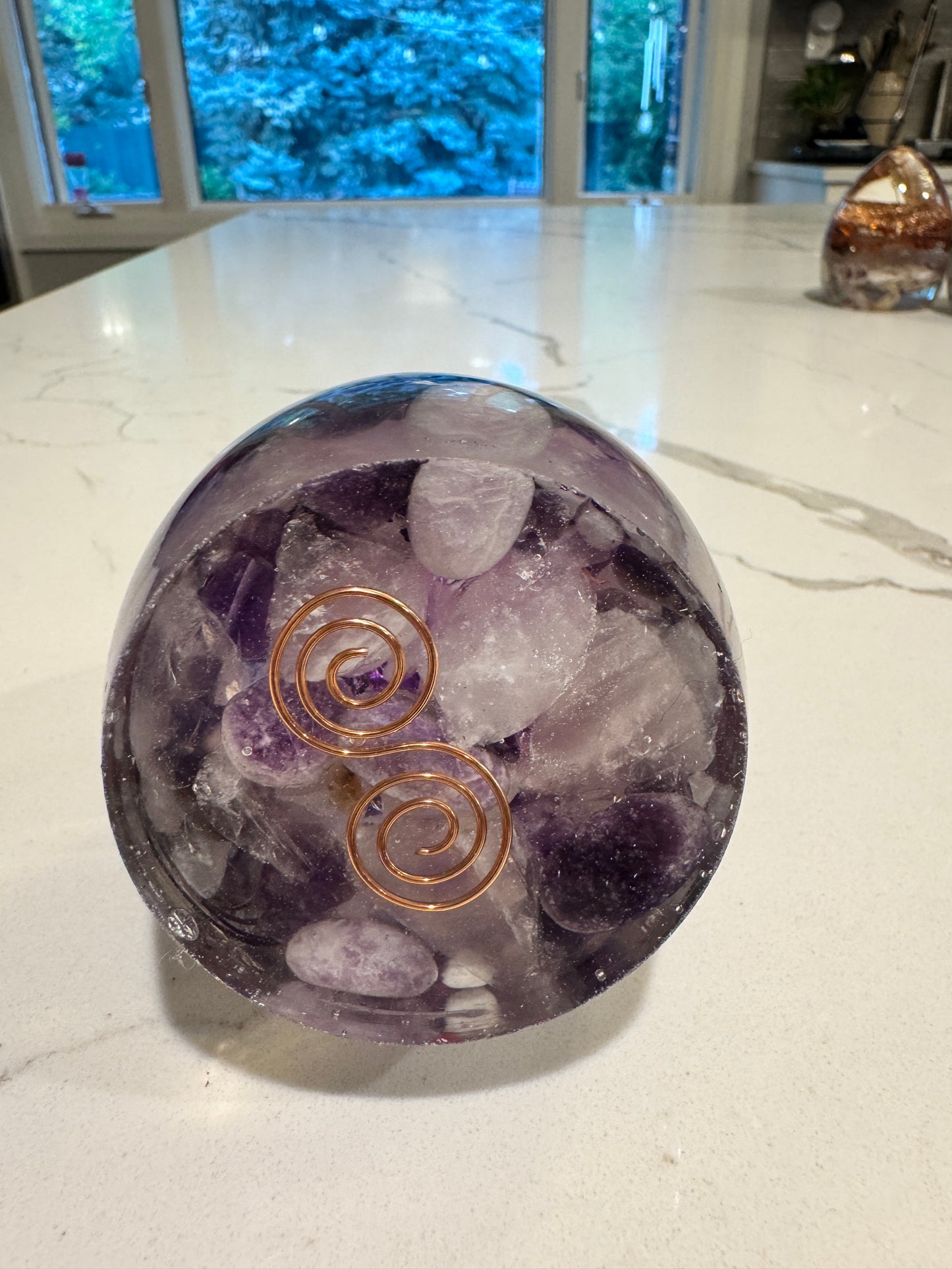 Large Orgonite Crown Chakra Egg with Amethyst, Lepidolite and Shungite