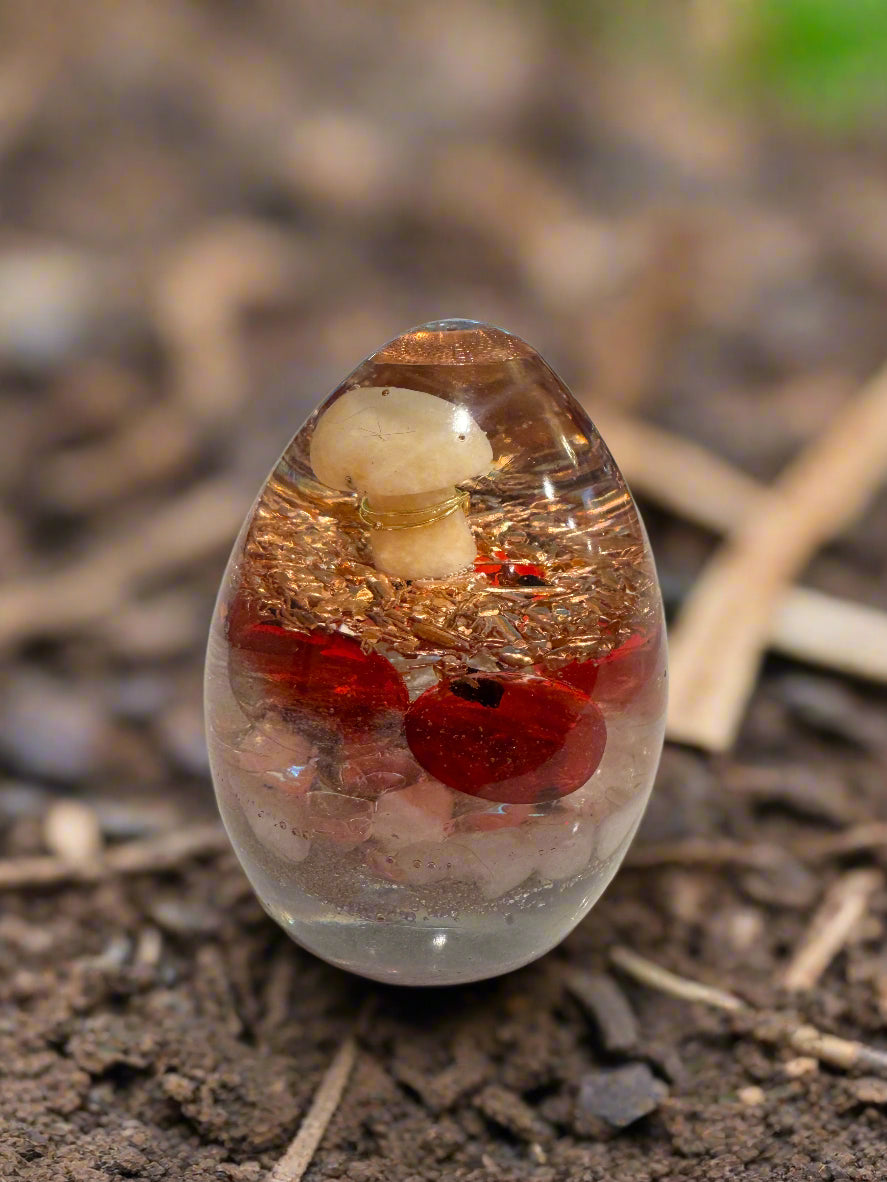 Medium Orgonite Root and Throat Chakra Egg with Mushroom and Lapis Lazuli Star