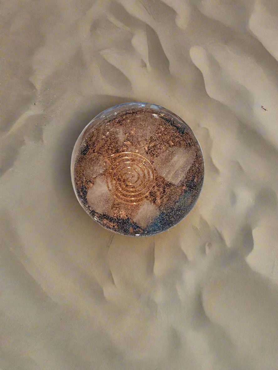 Medium Orgonite Throat Chakra-Balancing Egg with Moonstone and Abalone