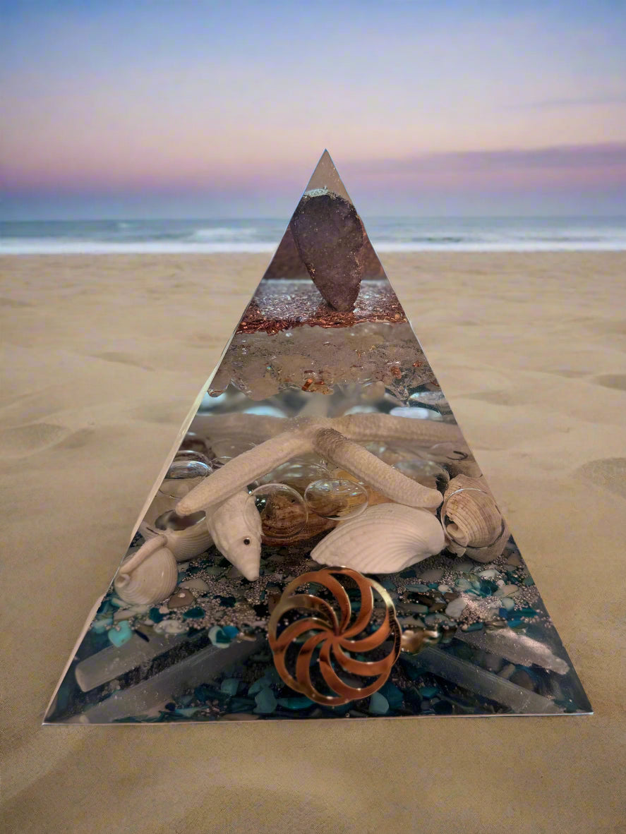 XL Seashell Orgonite Pyramid with Druzy
