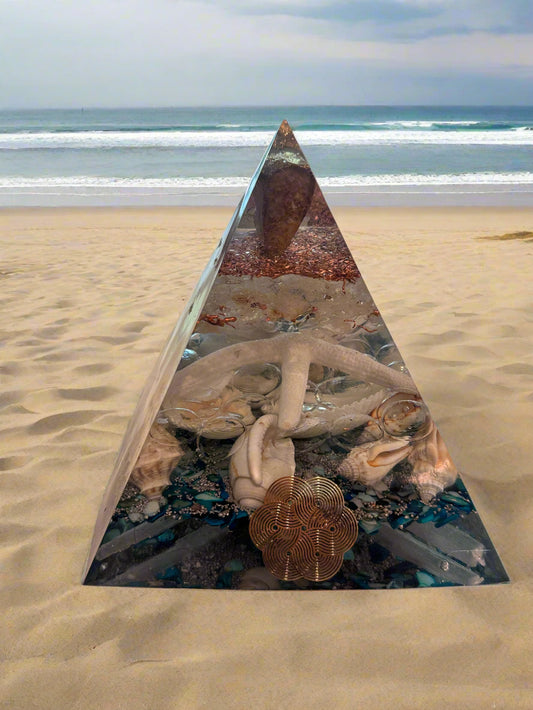 XL Seashell Orgonite Pyramid with Druzy