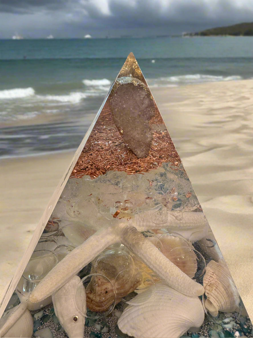 XL Seashell Orgonite Pyramid with Druzy