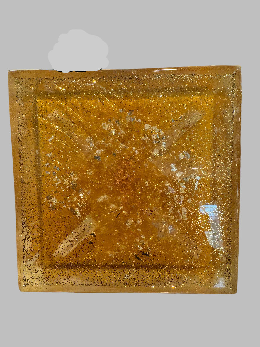 XL Golden Abundance Protection Orgonite Pyramid with Quartz Druzy and Tiger's Eye