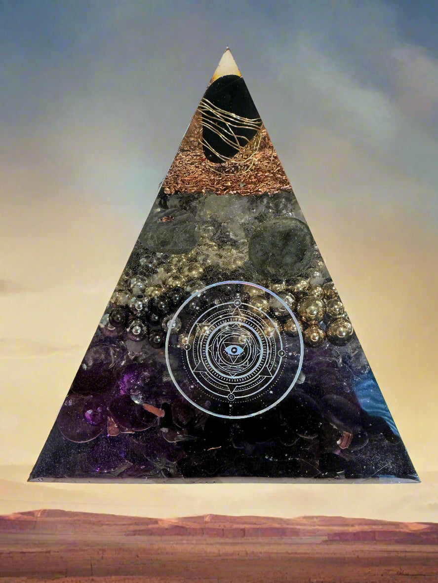 XL Protective Orgonite Pyramid with Tourmaline and Labradorite