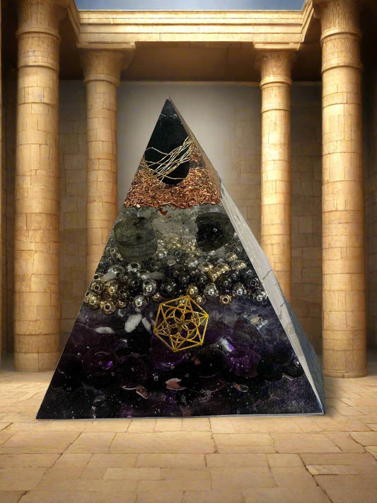 XL Protective Orgonite Pyramid with Tourmaline and Labradorite