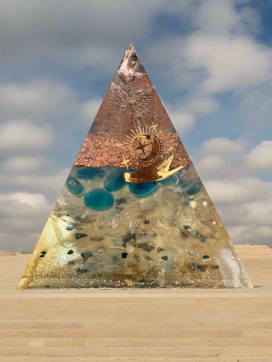 XL Turquoise Throat Chakra Orgonite Pyramid with Coptic Cross
