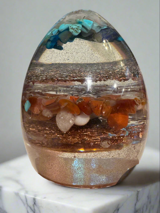 Large Orgonite Egg with Carnelian, Lapis Lazuli and Turquoise