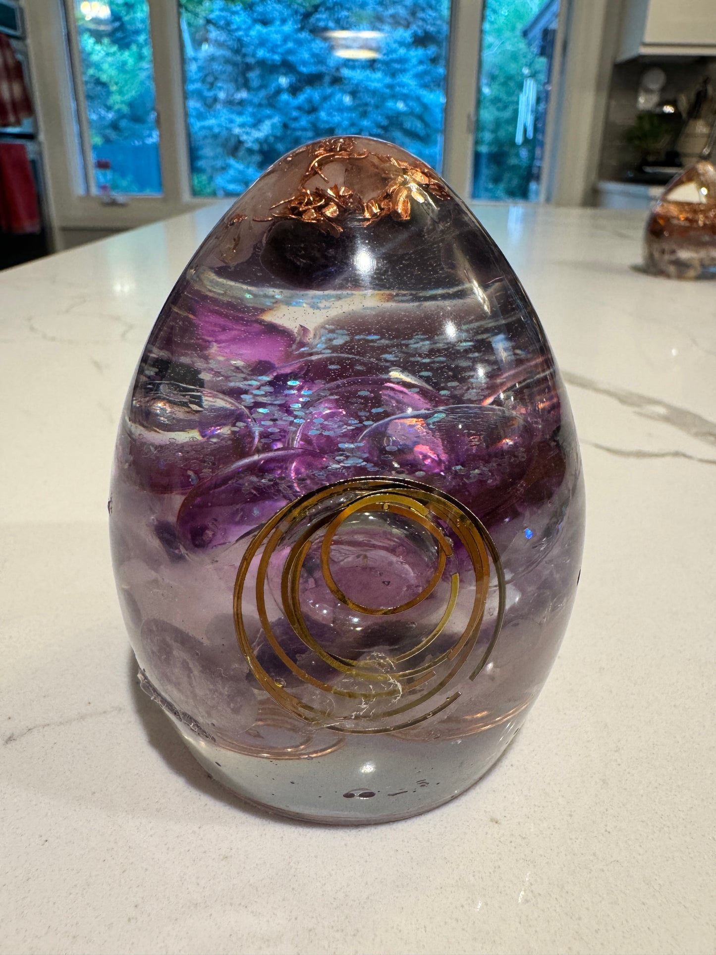 Large Orgonite Crown Chakra Egg with Amethyst, Lepidolite and Shungite