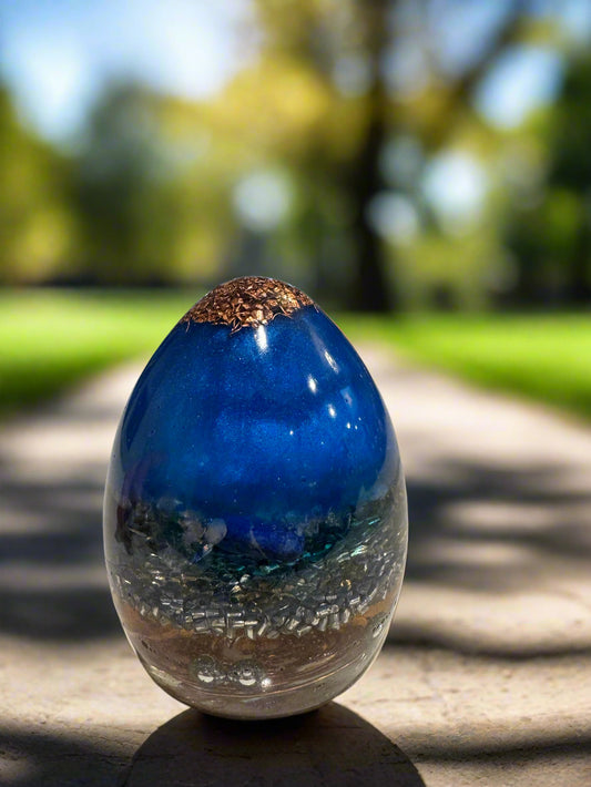 Medium Orgonite Throat Chakra-Balancing Egg with Lapis Lazuli