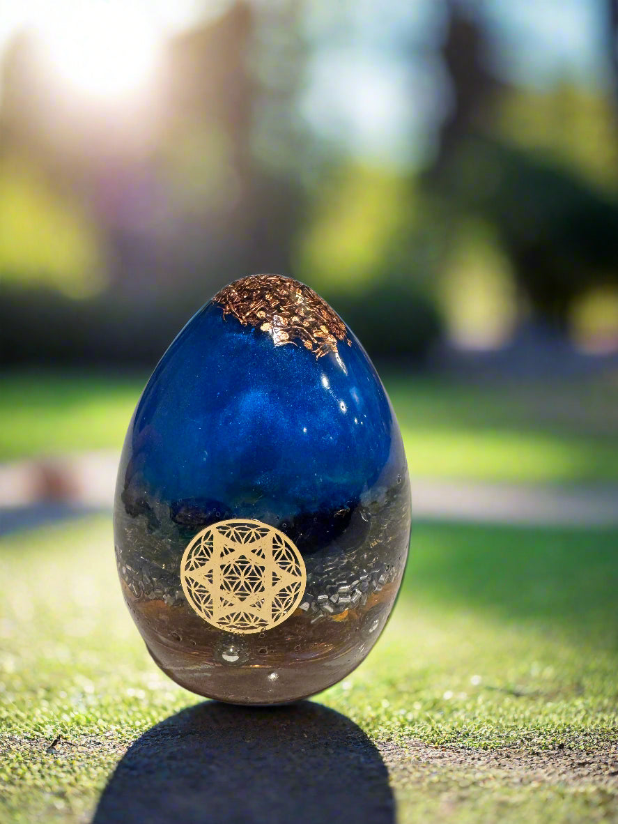 Medium Orgonite Throat Chakra-Balancing Egg with Lapis Lazuli
