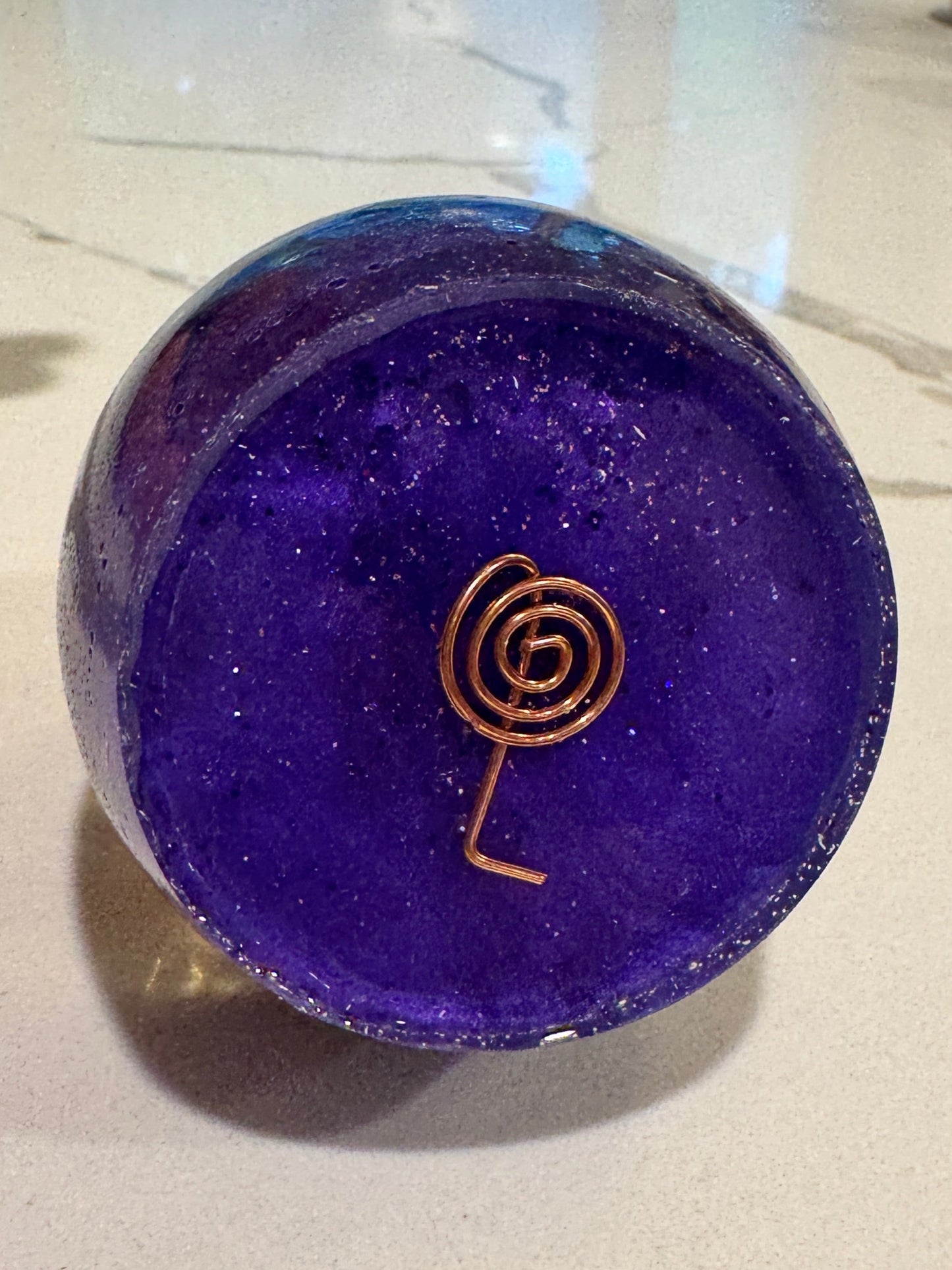Medium Orgonite Crown Chakra Egg with Amethyst and Gold-Wrapped point