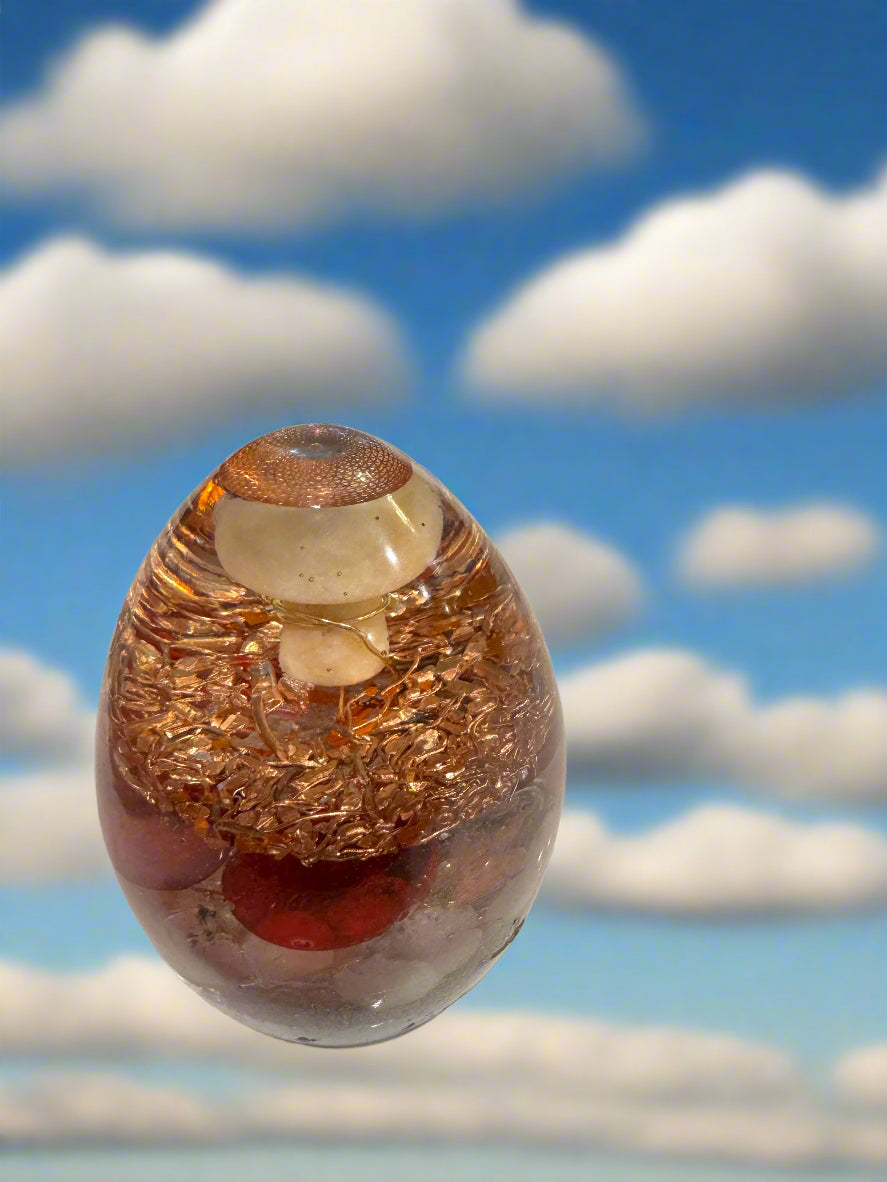 Medium Orgonite Root and Throat Chakra Egg with Mushroom and Lapis Lazuli Star