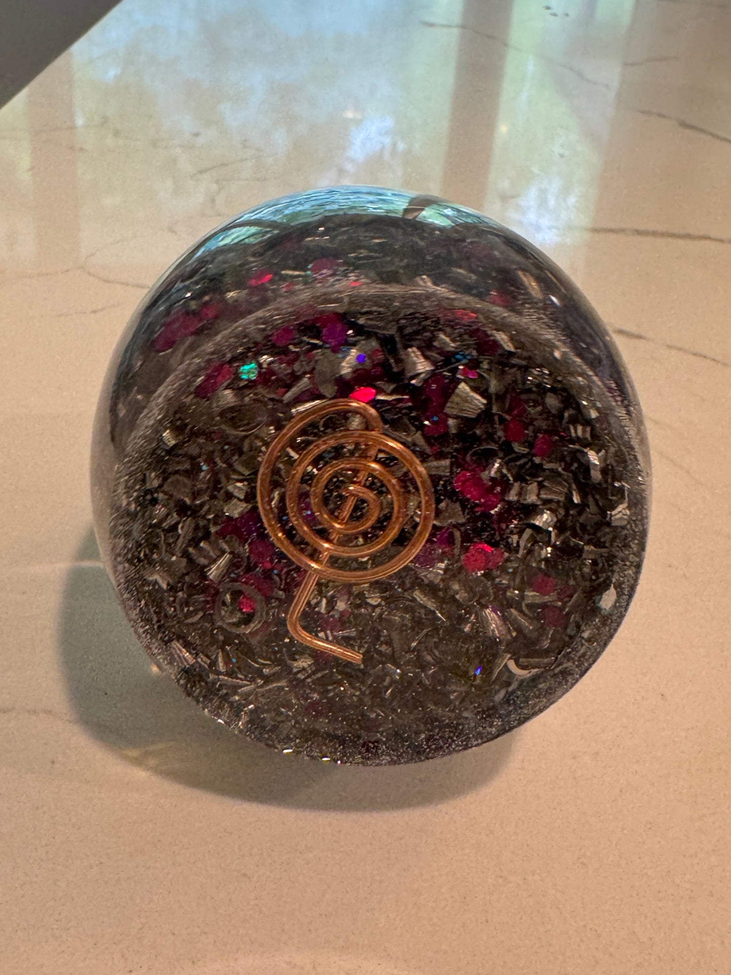 Large Orgonite Egg with Lapis Lazuli, Moonstone and Abalone Shell