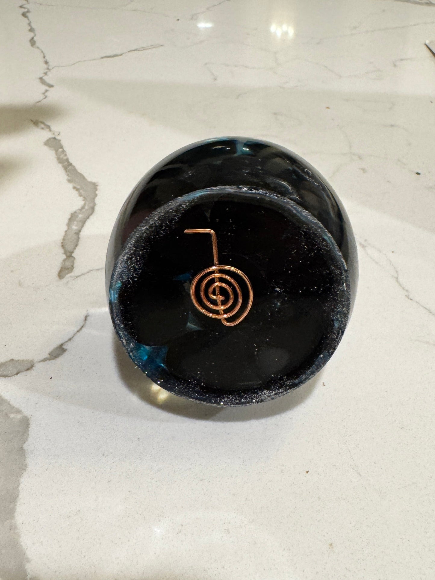Medium Orgonite Protection Egg with Turquoise, Black Tourmaline and Abalone