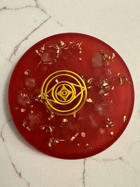 Orgonite Cherry Red Multi-Quartz Coaster