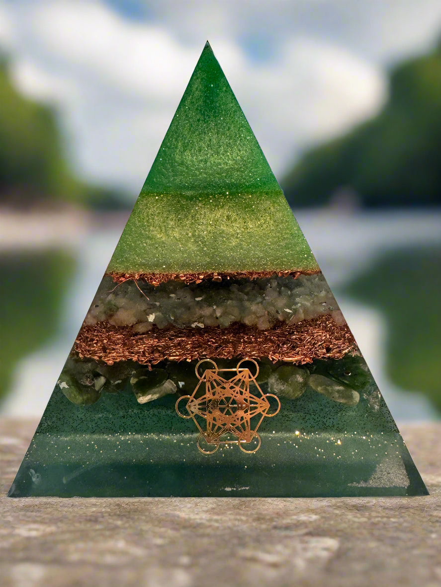 XL Heart Chakra-Opening Abundance Orgonite Pyramid