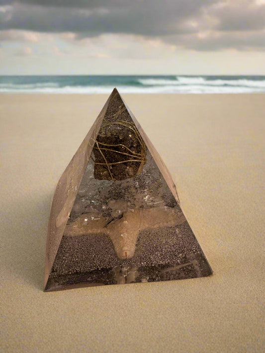 Large Orgonite Pyrite and Seashell Pyramid