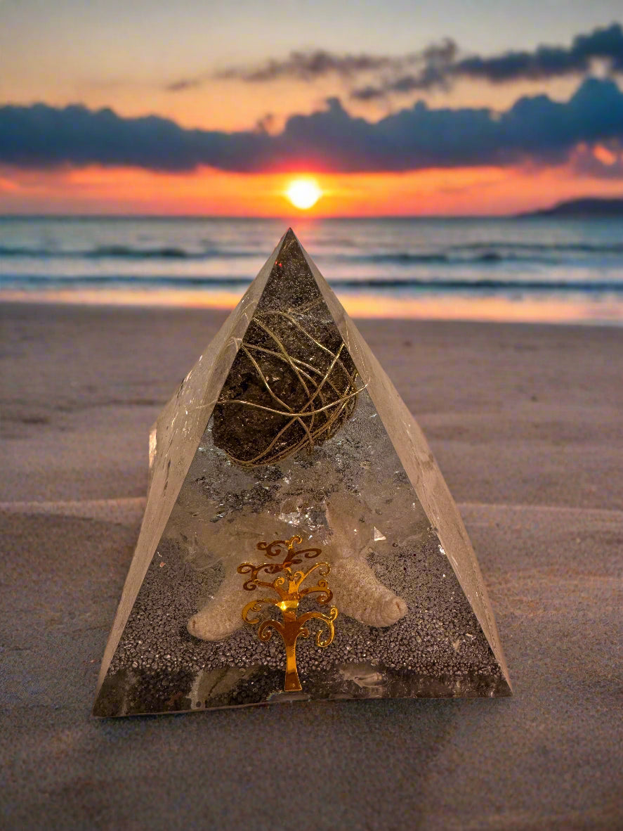 Large Orgonite Pyrite and Seashell Pyramid