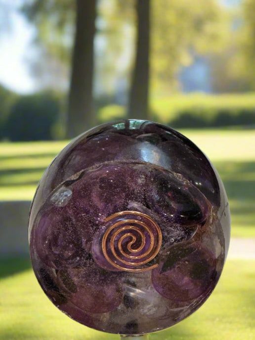 Medium Orgonite Crown Chakra Egg with Amethyst, Carnelian, Black Tourmaline and Moonstone