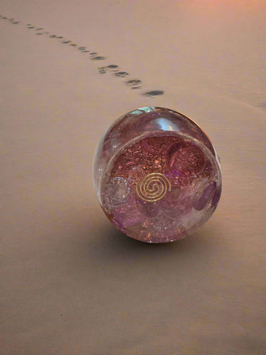 Large Orgonite Seashell Crown Chakra Egg with Amethyst, Tiger's Eye and Moonstone