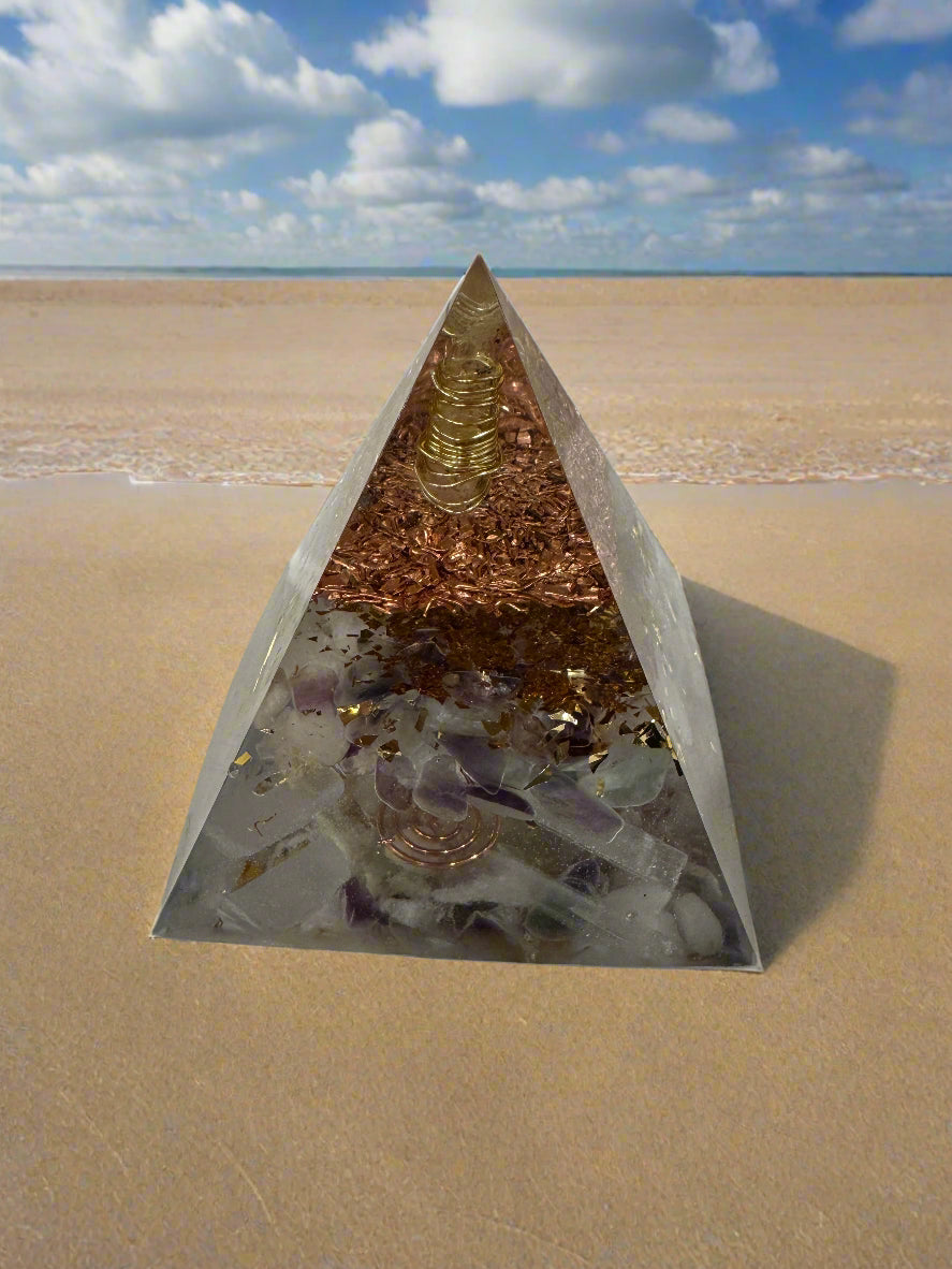 Large Orgonite Crown Chakra Pyramid with Fluorite