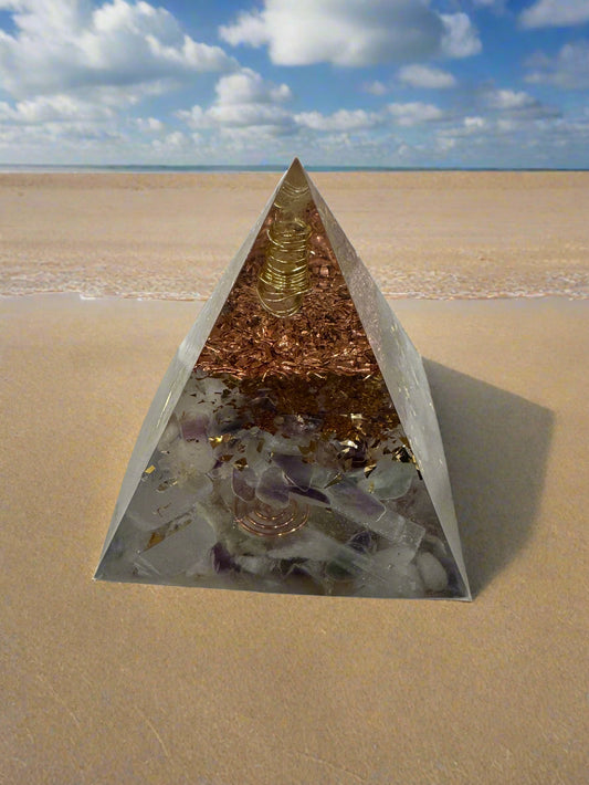 Large Orgonite Crown Chakra Pyramid with Fluorite