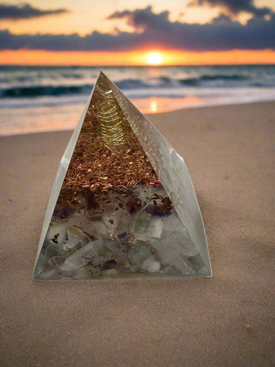 Large Orgonite Crown Chakra Pyramid with Fluorite