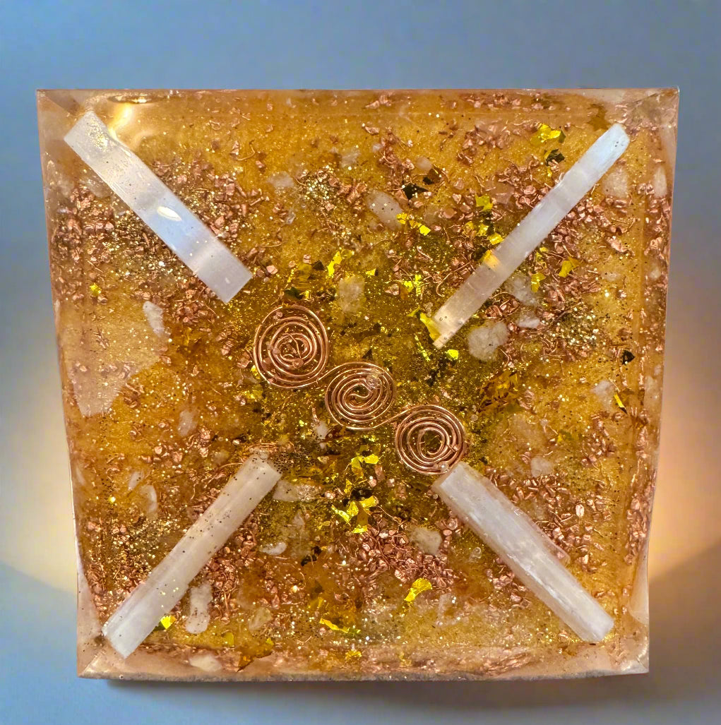 XL Golden Abundance Orgonite Pyramid