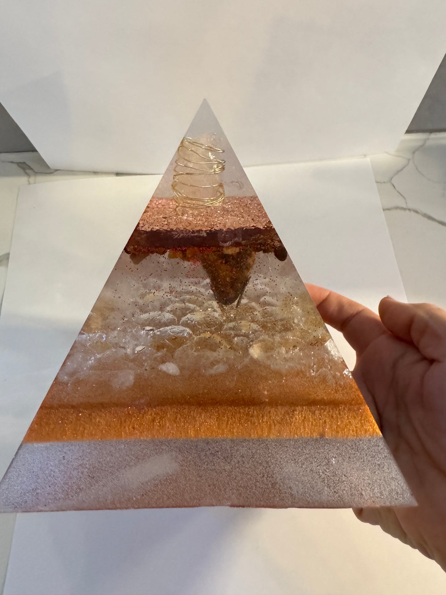 XL Golden Abundance Orgonite Pyramid with Amber