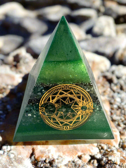 XL Heart Chakra and Abundance Orgonite Pyramid