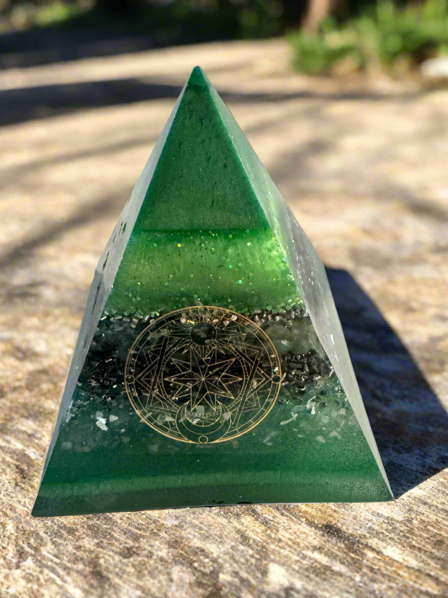 XL Heart Chakra and Abundance Orgonite Pyramid