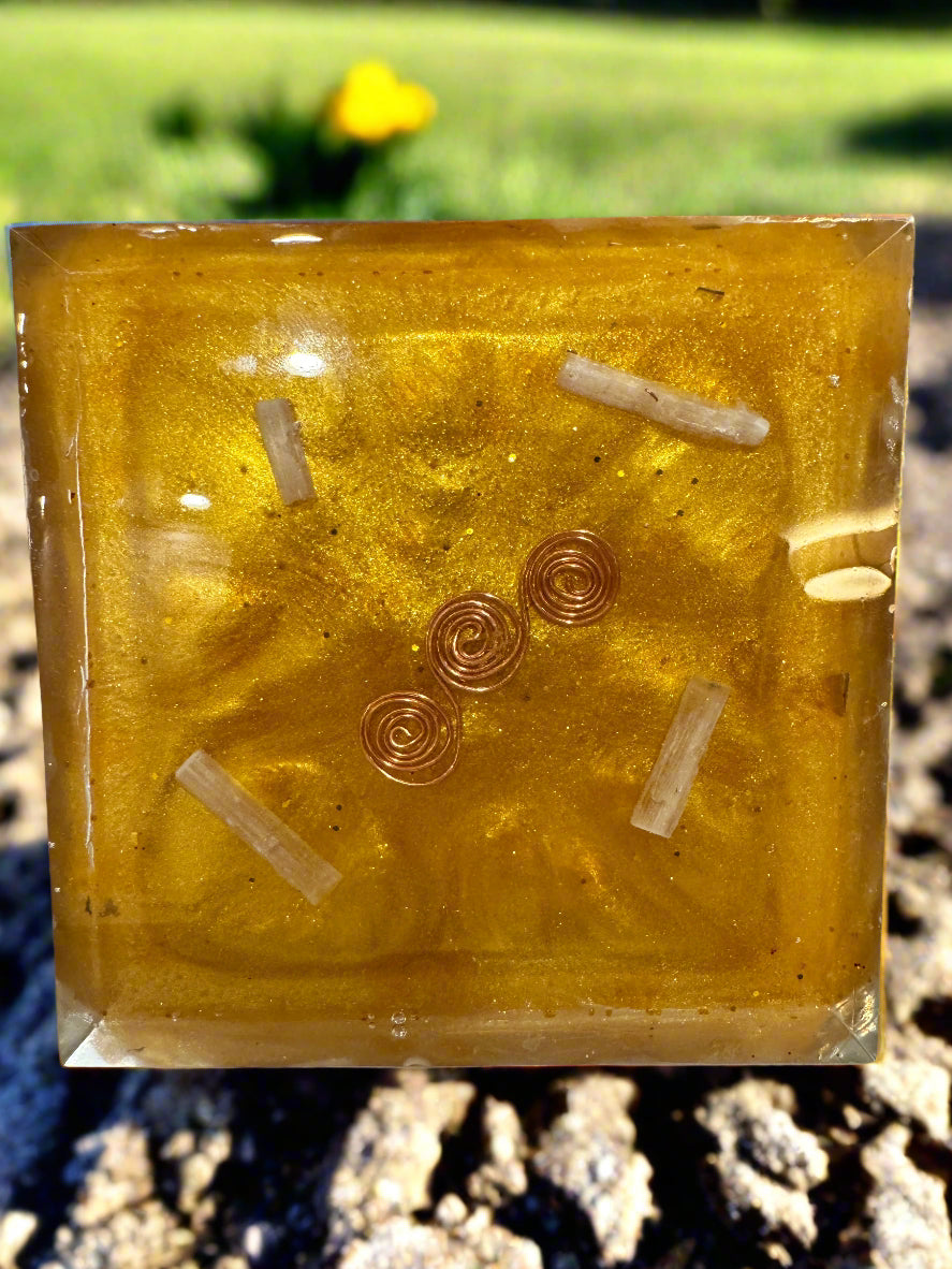 XL Golden Abundance Orgonite Pyramid